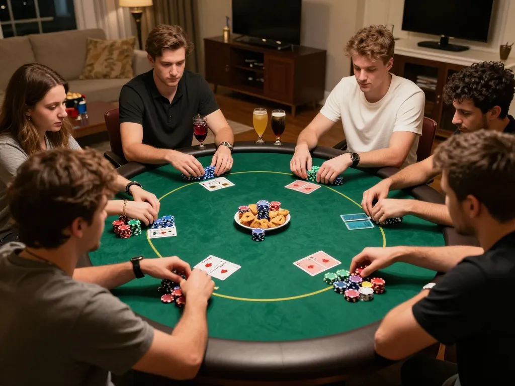 Players engaging in an exciting poker game at home, showcasing the lively atmosphere of ww88 gaming.
