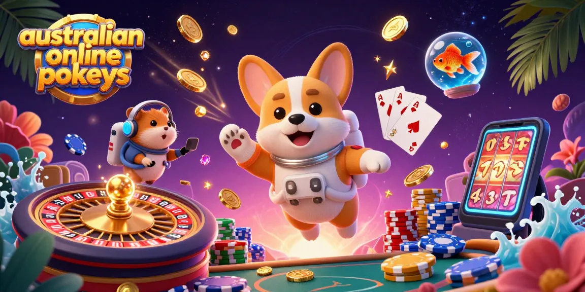 Experience the thrill of australian online pokies with cartoon characters in a vibrant casino scene.