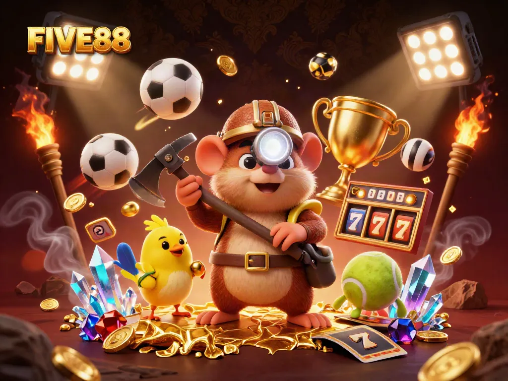 Experience thrilling gameplay at FIVE88 with vibrant casino elements and animated characters.