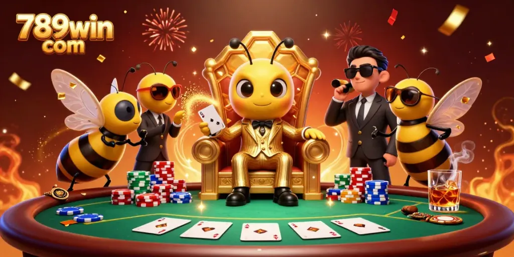 Engage in thrilling gameplay with 789win com featuring a bumblebee mob boss overseeing a vibrant casino scene.
