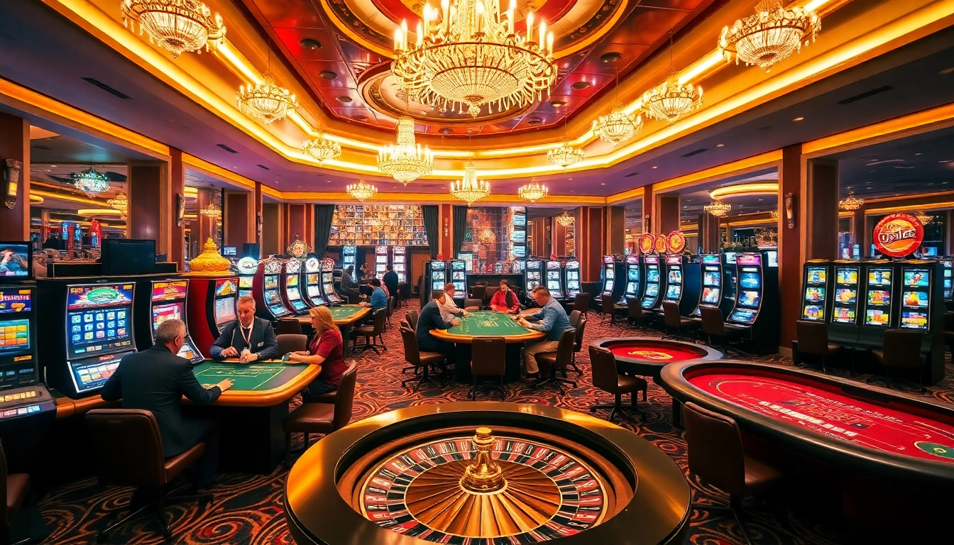 A vibrant casino scene showcasing players at tables, embodying the excitement of gambling at https://cm88.bio/.