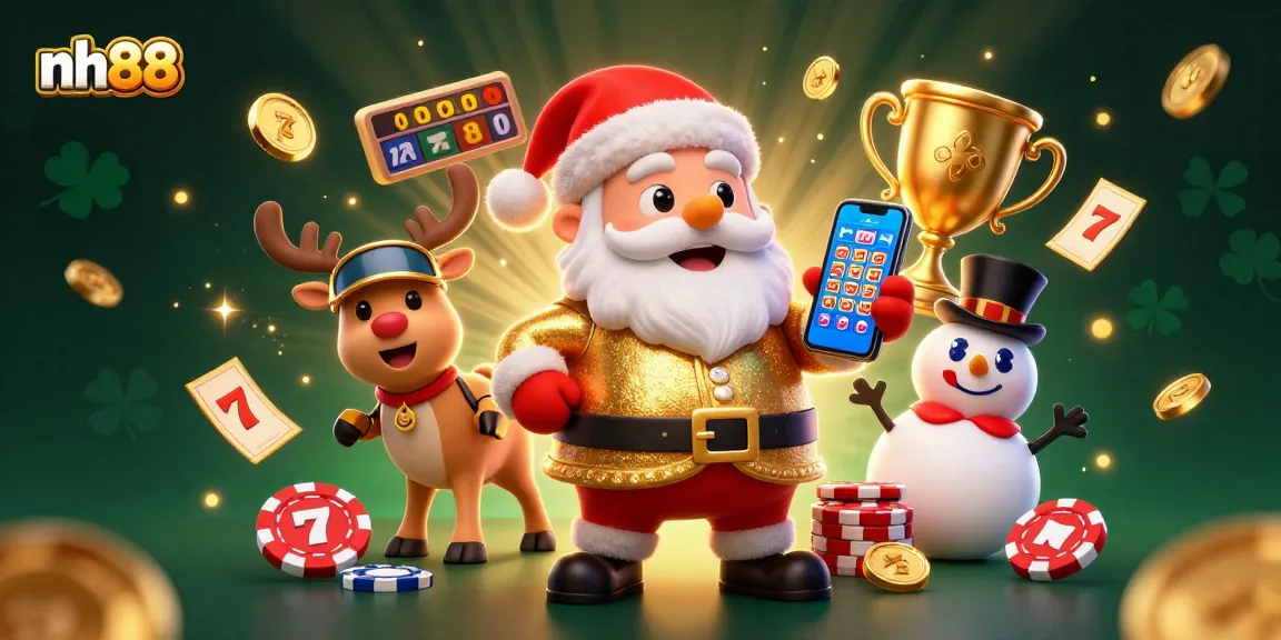 Experience exciting gameplay at nh88 with Santa and friends amidst dynamic jackpot symbols and casino elements.
