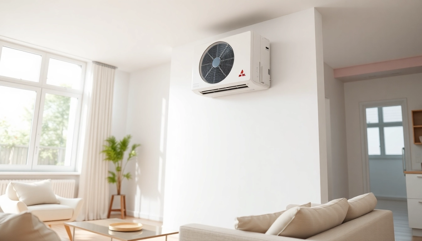Mitsubishi mini split AC unit in a modern home, highlighting its sleek design and efficient cooling.