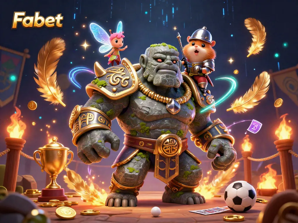 Experience thrilling sports betting with Fabet's vibrant golem guardian and magic-infused scene.