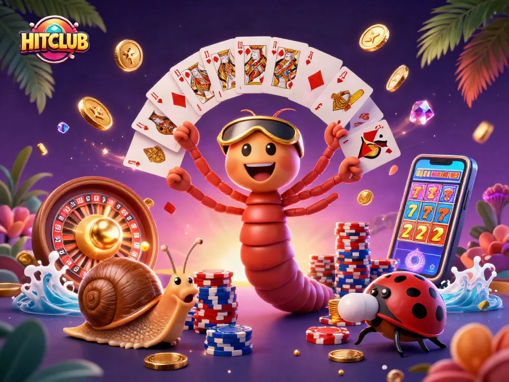 Engage with HITCLUB's lively casino scene featuring animated characters and rich 3D elements.