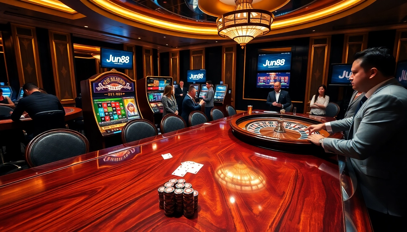 Experience high-stakes excitement at Jun88 casino with dynamic tables and slot machines.