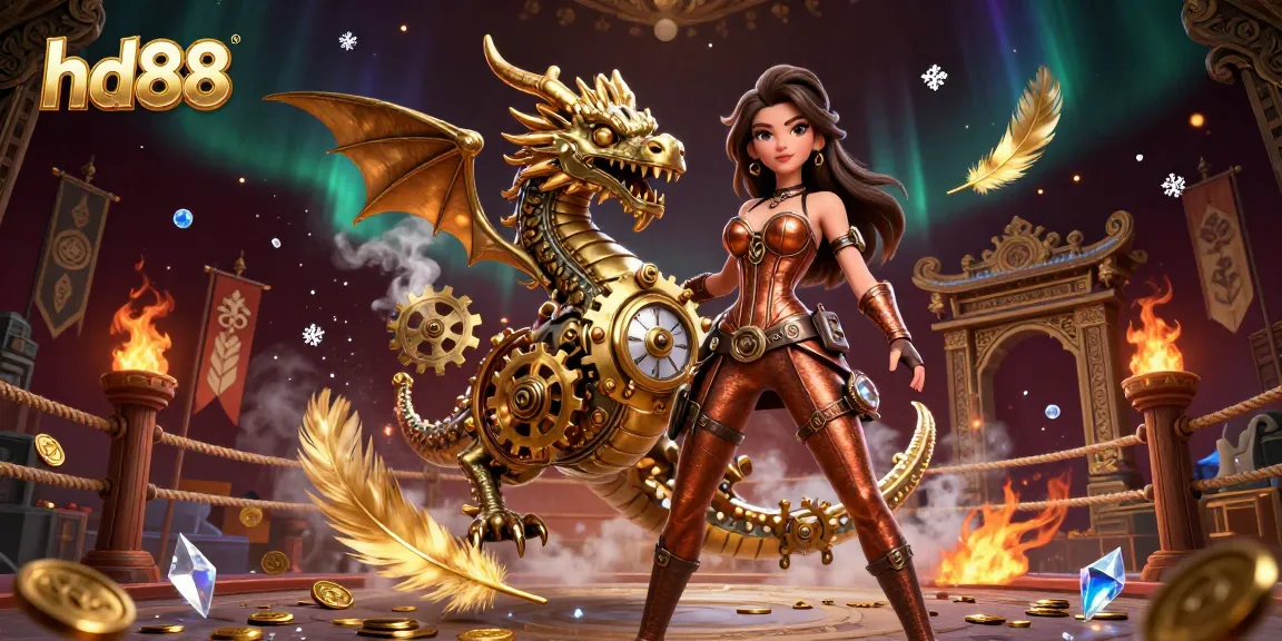 Experience the thrilling ambiance of hd88 with a captivating dragon and steampunk character befitting a casino adventure.