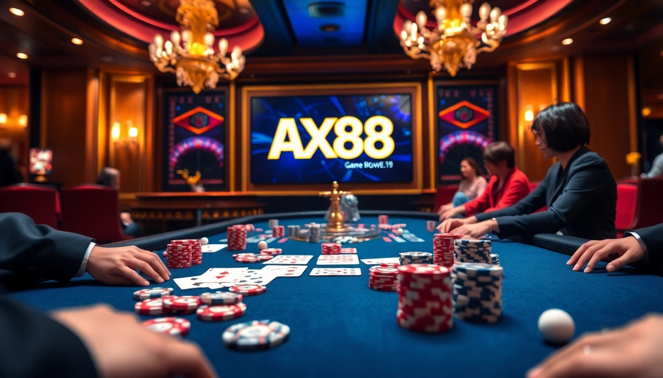 Experience the thrill of AX88 with dynamic casino action, poker chips, and engaging gameplay visuals.