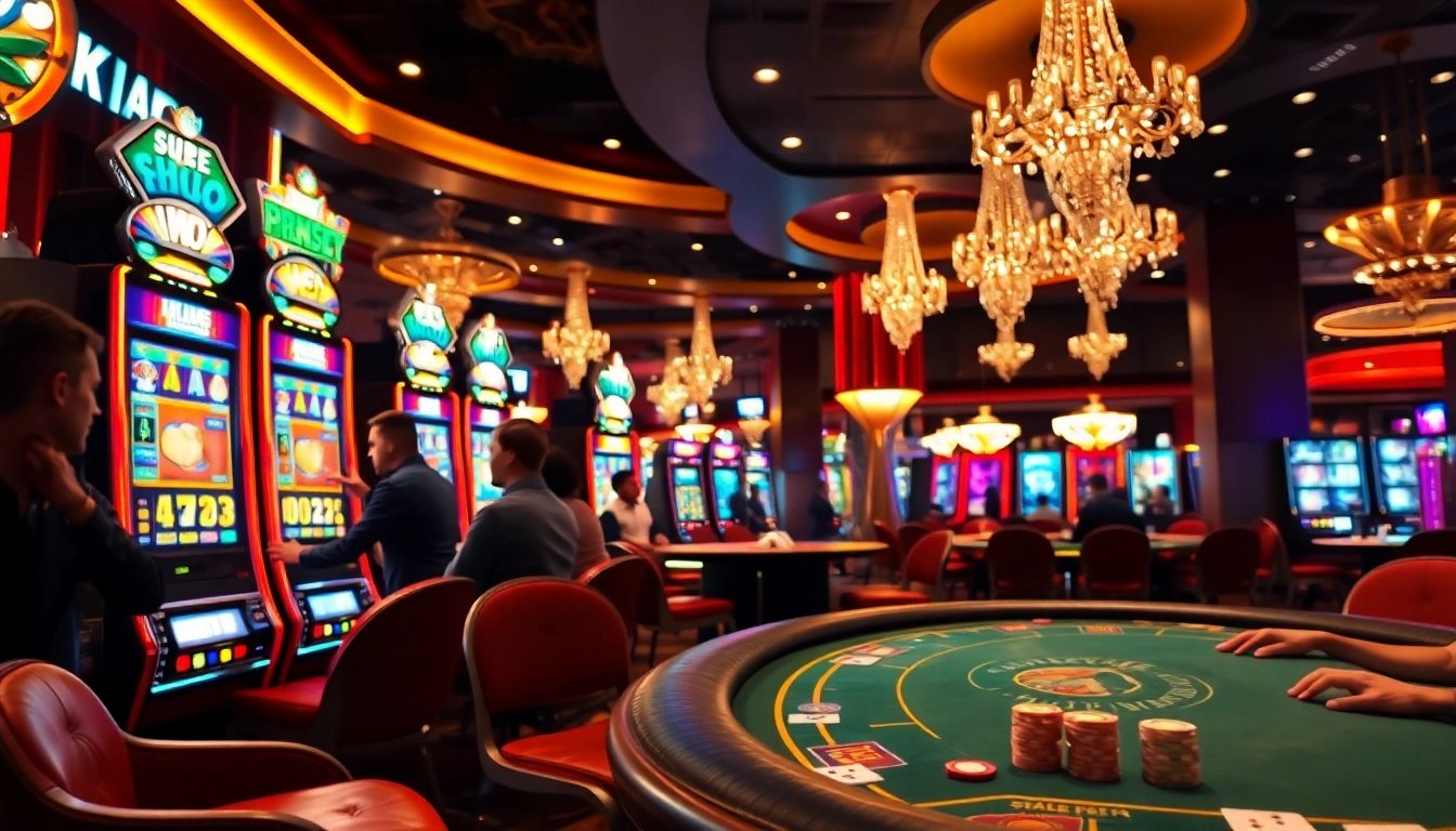 Engaging casino scene highlighting Zoccer Canada with enthusiastic players and vibrant gaming machines.