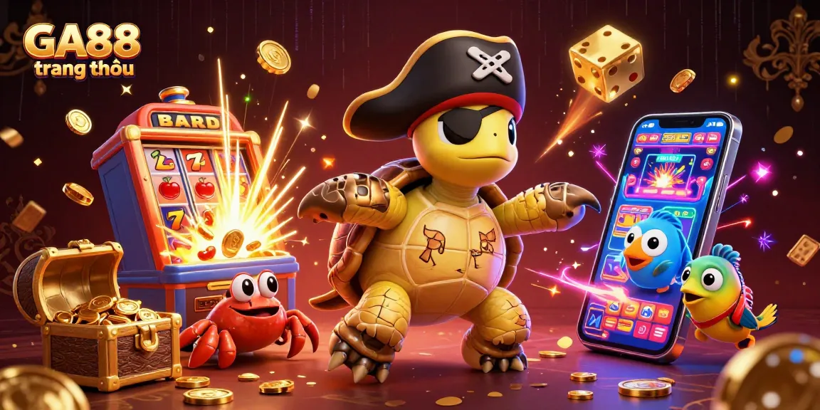 Engage in thrilling gameplay at GA88 trang chủ with a festive illustration of vibrant characters and casino elements.