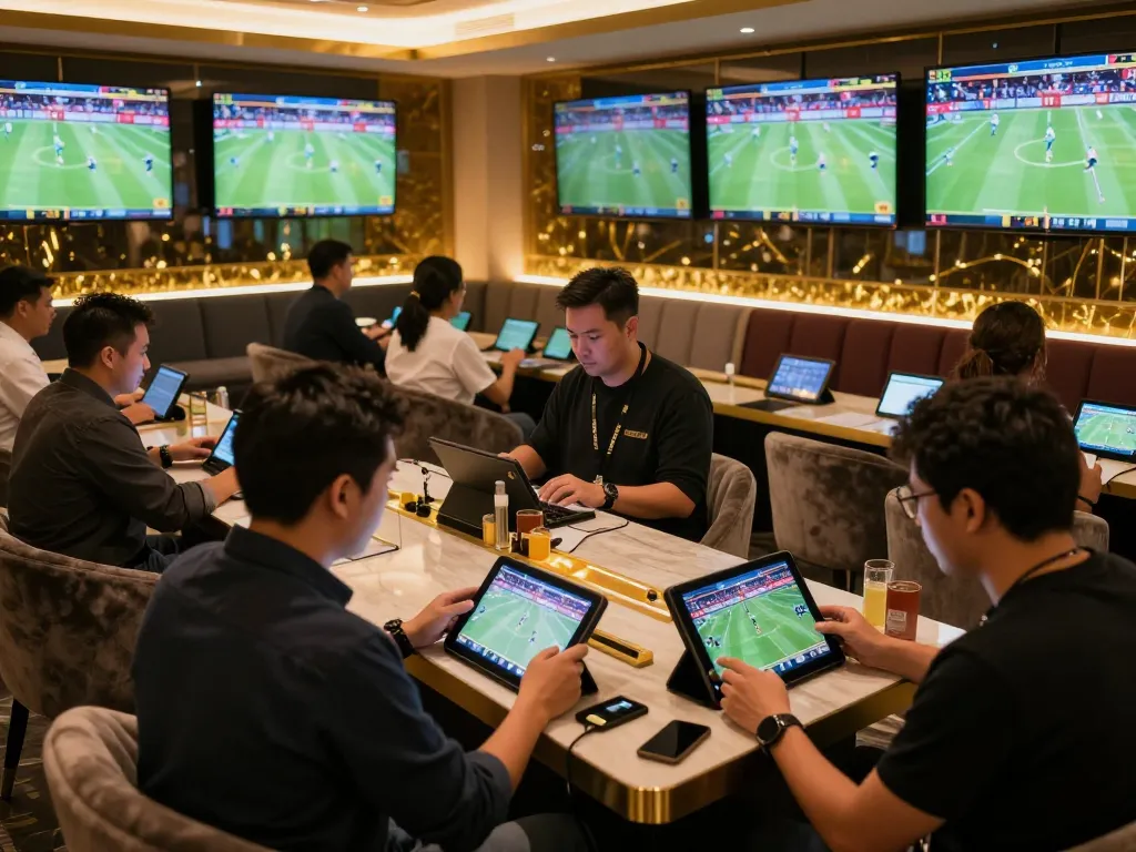 UU88 betting experience as users engage with live sports on multiple screens in a stylish lounge
