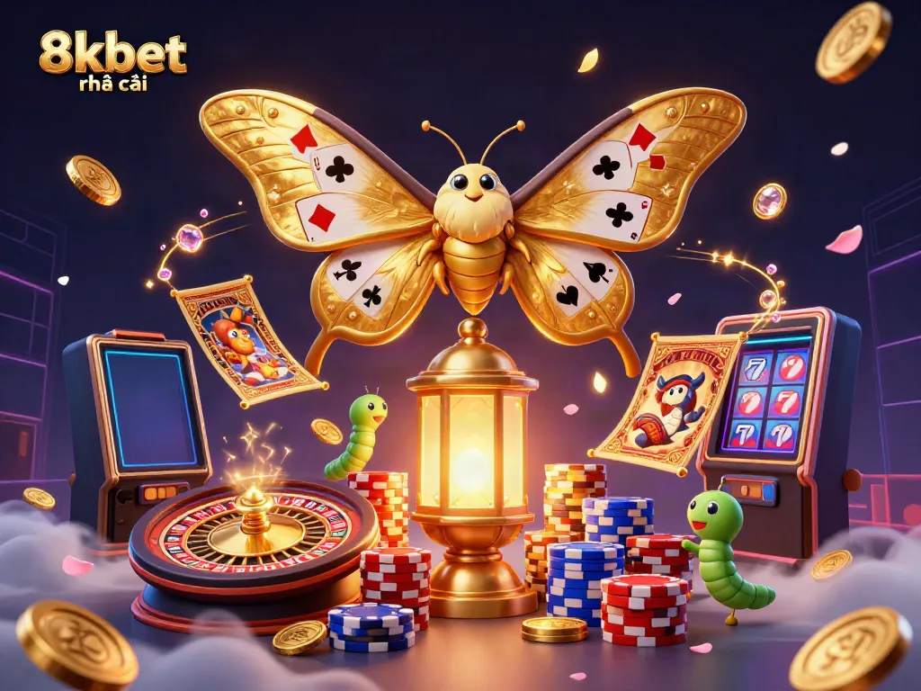 Experience the exciting world of 8xbet nhà cái with a vibrant 3D casino illustration featuring engaging game elements.