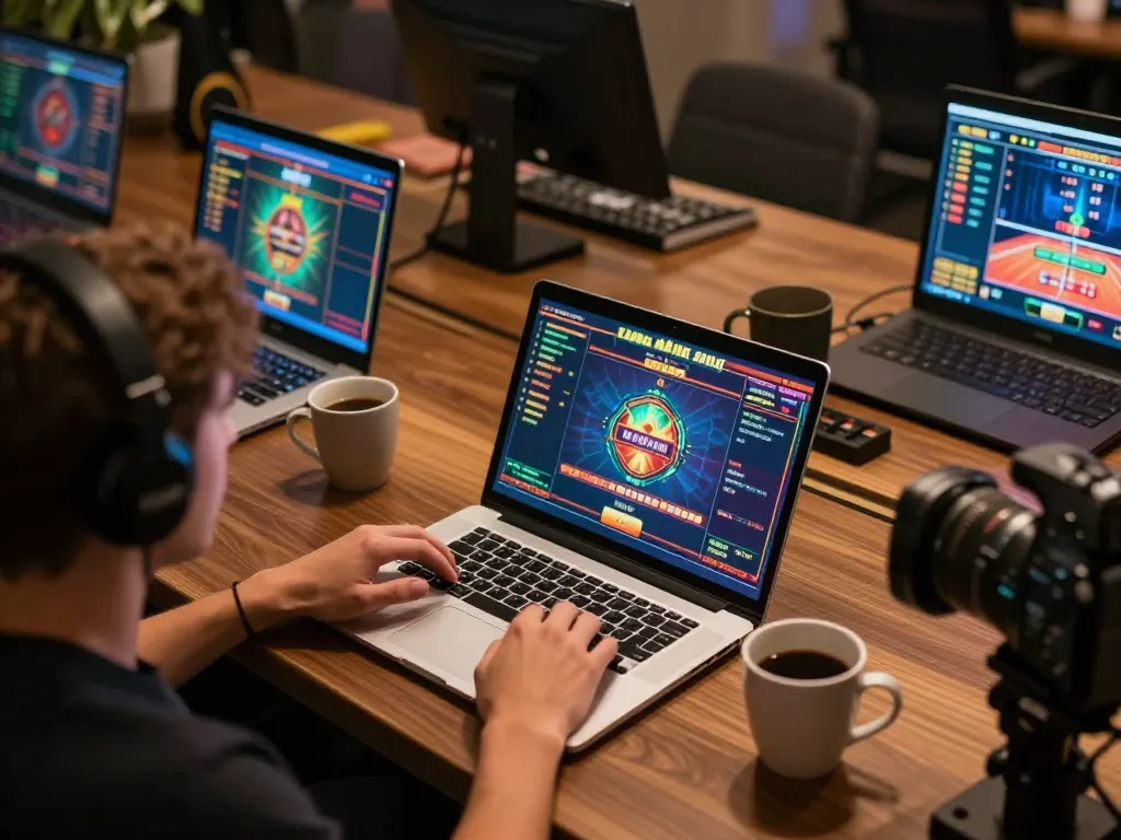 Player engaged in the exciting dw8 casino game on a laptop, showcasing strategic online gaming.