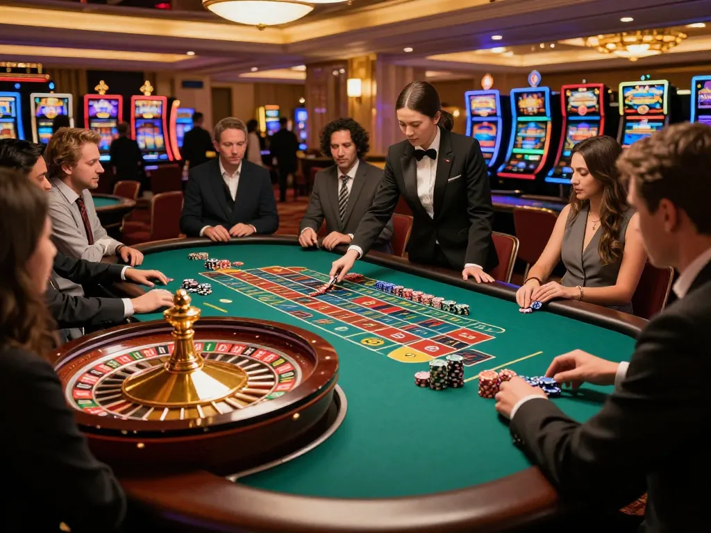 rokok 88 players placing bets at a roulette table in a luxurious casino, excitement in the air