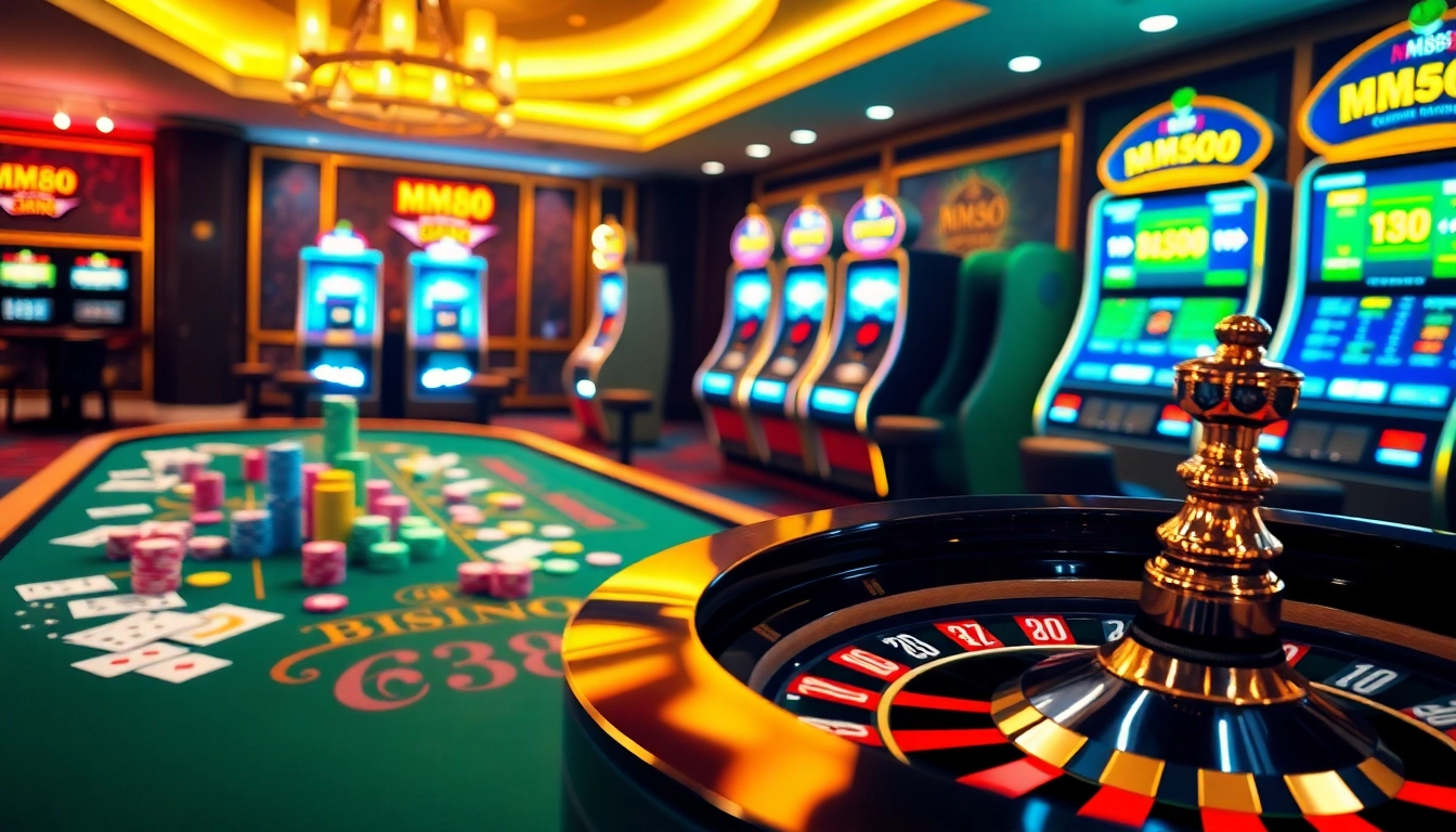 Experience high-stakes excitement with MM88 at an elegant casino gaming table of cards and chips.