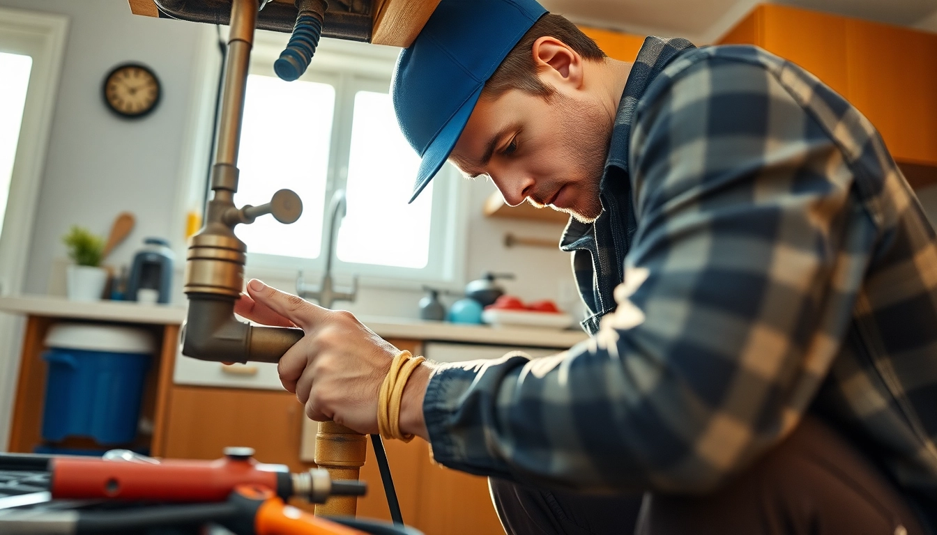 Qualified plumbers north vancouver fixing a pipe under a kitchen sink with bright natural light.