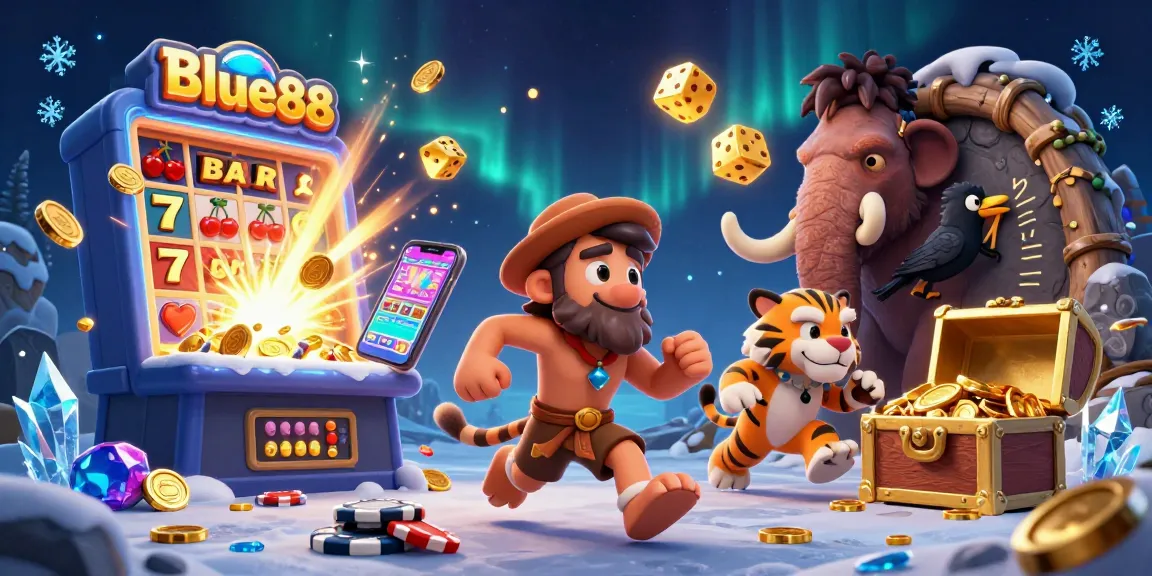 Experience the exhilarating world of Blue88 casino with vibrant characters and dynamic gambling elements.