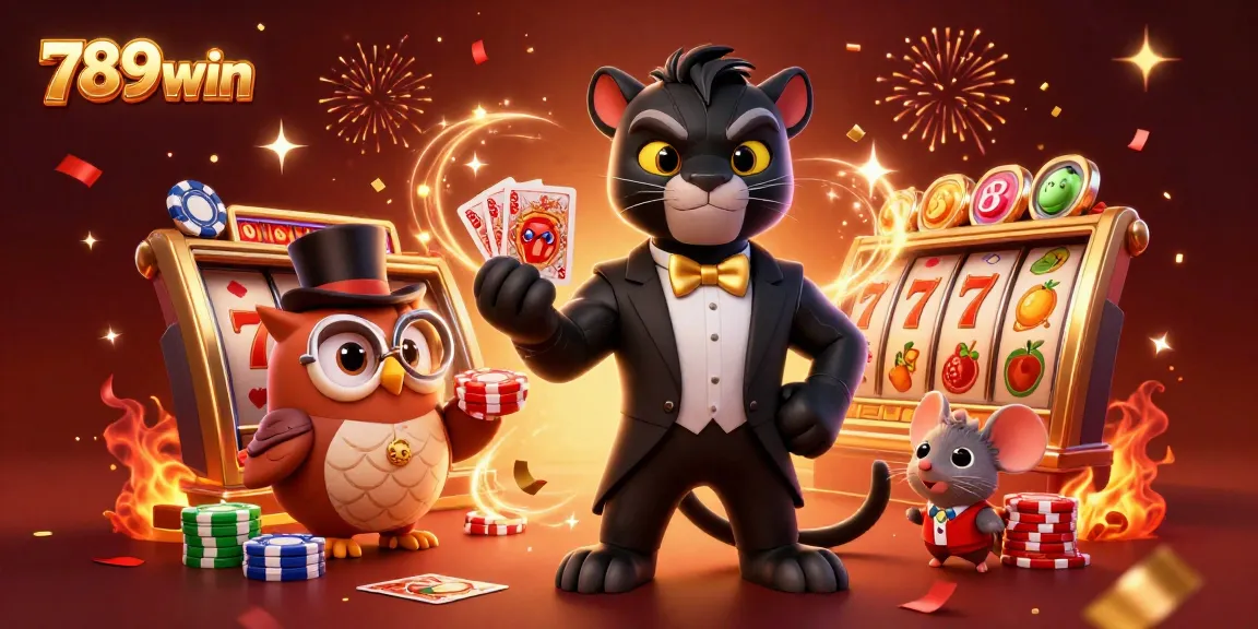 Experience high-stakes gaming at 789win with a stylish panther dealer and festive casino elements.