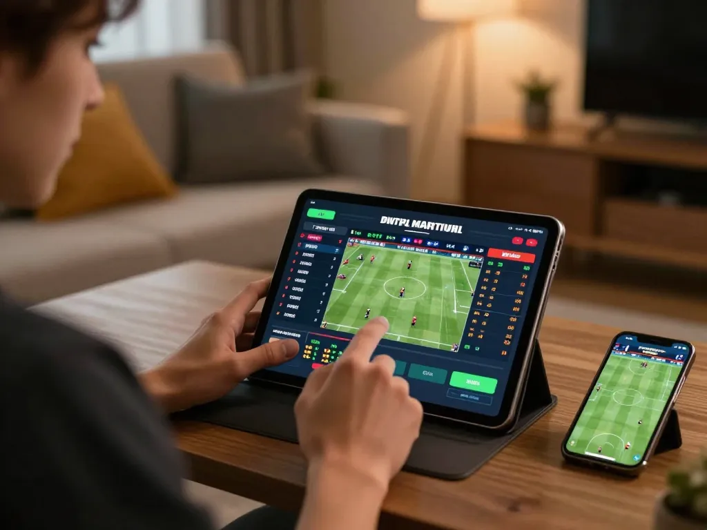 Experience LINK VIN88 through thrilling sports betting on a tablet in a cozy home setting.