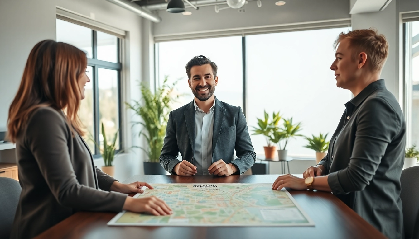Best realtor Kelowna discussing property options in a bright office.