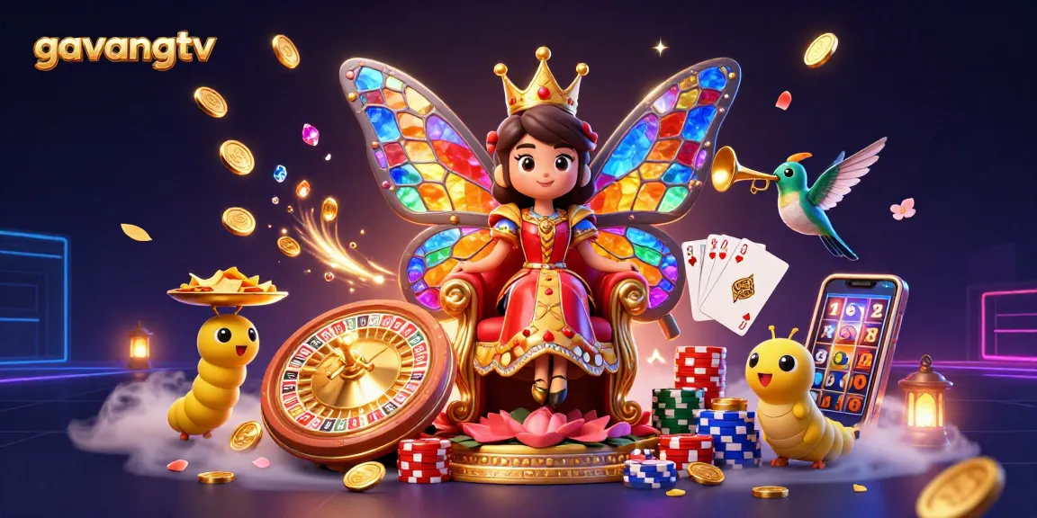 Experience the thrill of gambling with gavangtv in this vibrant casino-themed illustration full of excitement.