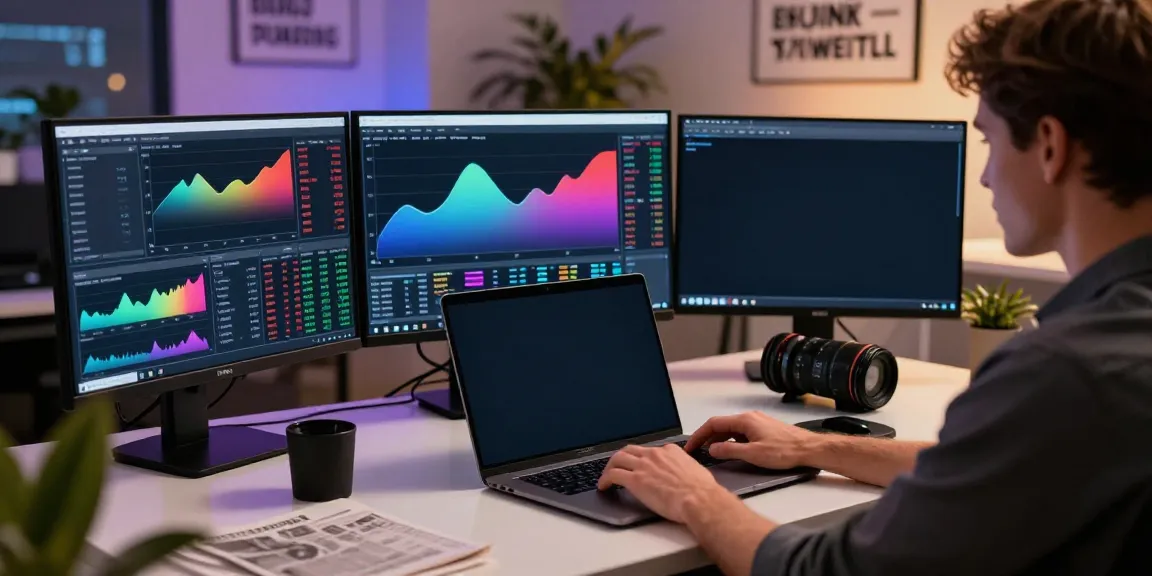 Focused trader using quantumaiplatform.ca on multiple screens in a modern workspace.