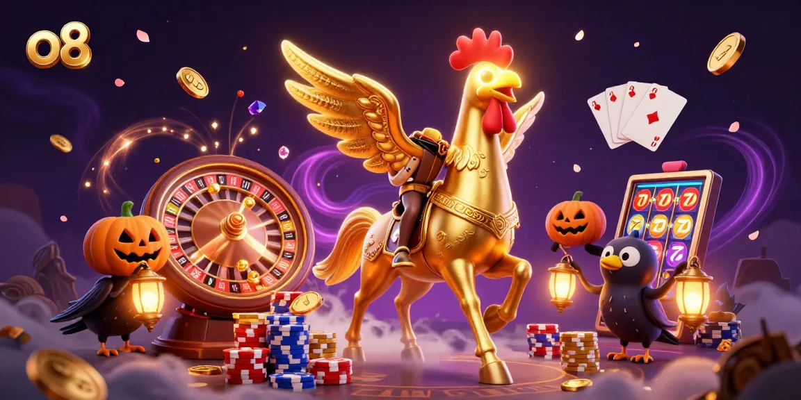 Win big with o8's vibrant golden rooster casino adventures in an enchanting midnight scene.