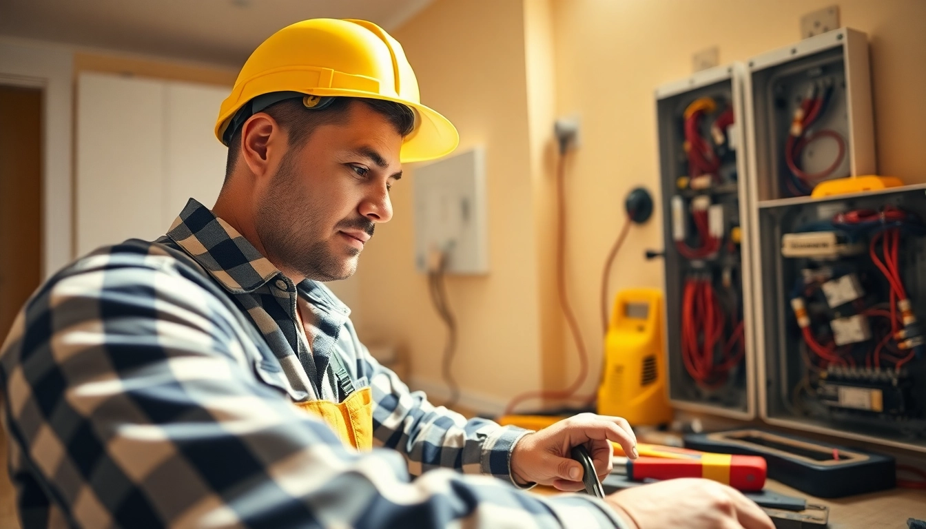 Electrician companies near me showcasing a professional at work on a residential electrical project.