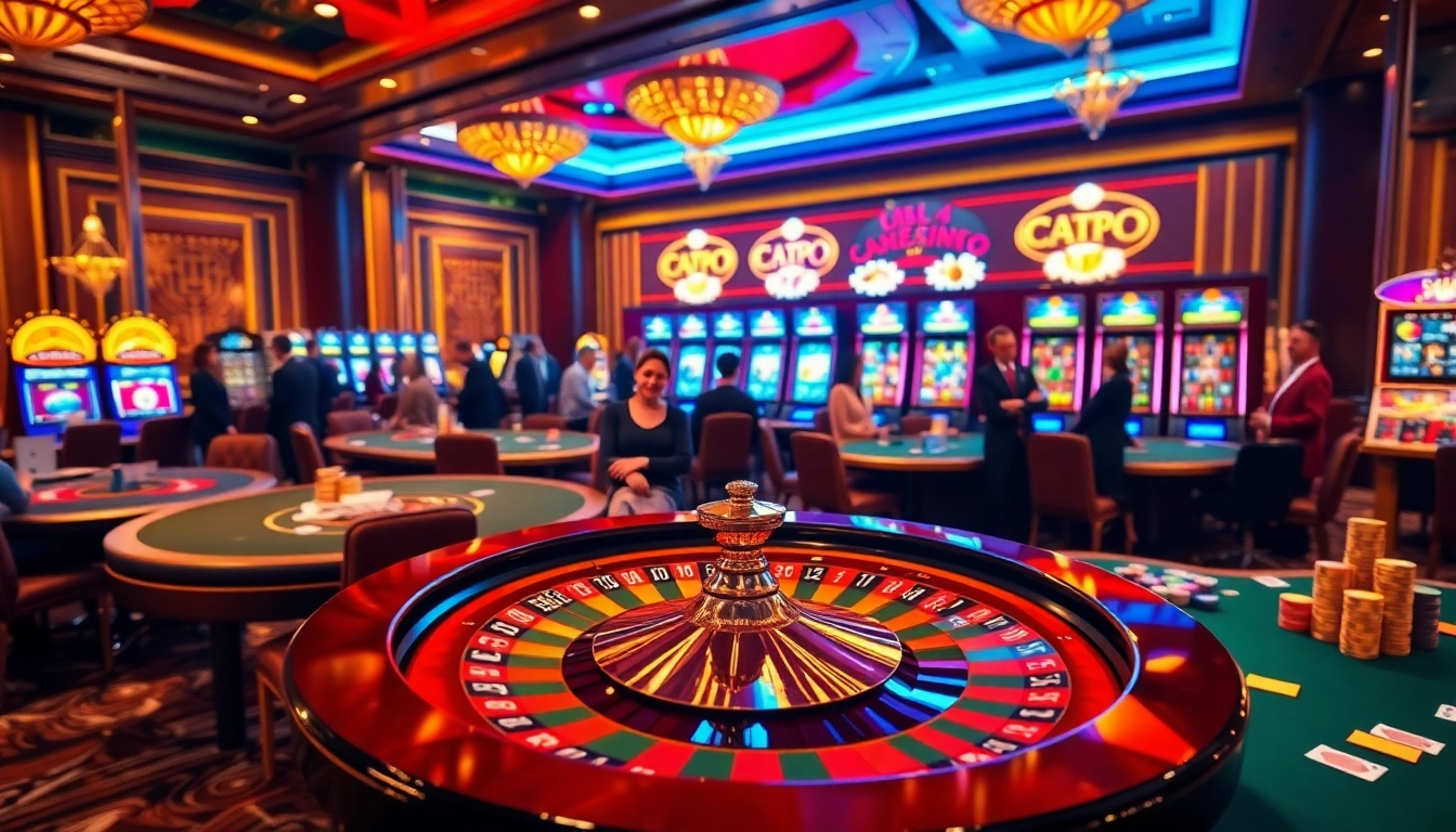 Experience excitement at https://bj881.it.com/ with vibrant casino tables, chips, and a spinning roulette wheel.