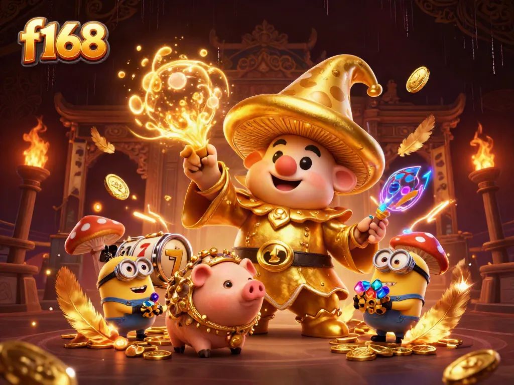 Spin the reels at f168 with magical treasures in a vibrant casino scene.