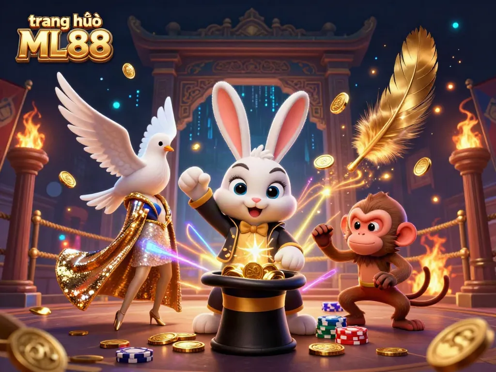 Engage with cryptic magic as the 3D cartoon magician rabbit showcases golden winnings on trang chủ ML88.