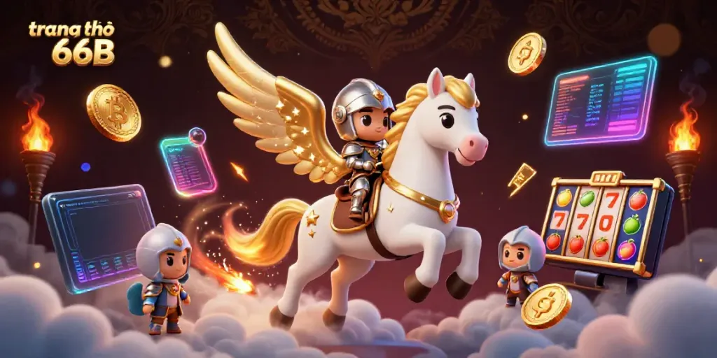 Engage with the thrilling world of trang chủ 66B, featuring a celestial scene with a knight and cryptocurrency elements.