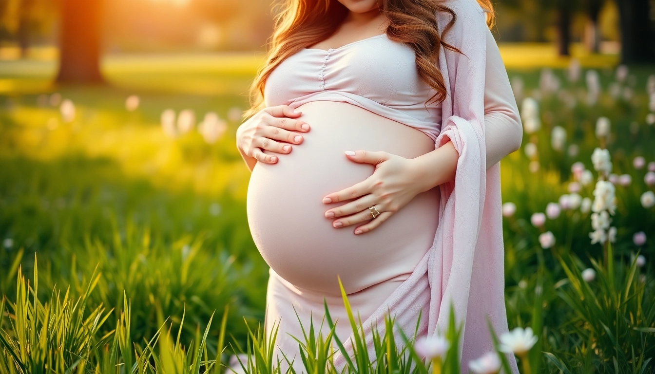 Capture the beauty of pregnancy with a Babybauch Fotoshooting in a serene park, featuring a glowing expectant mother.