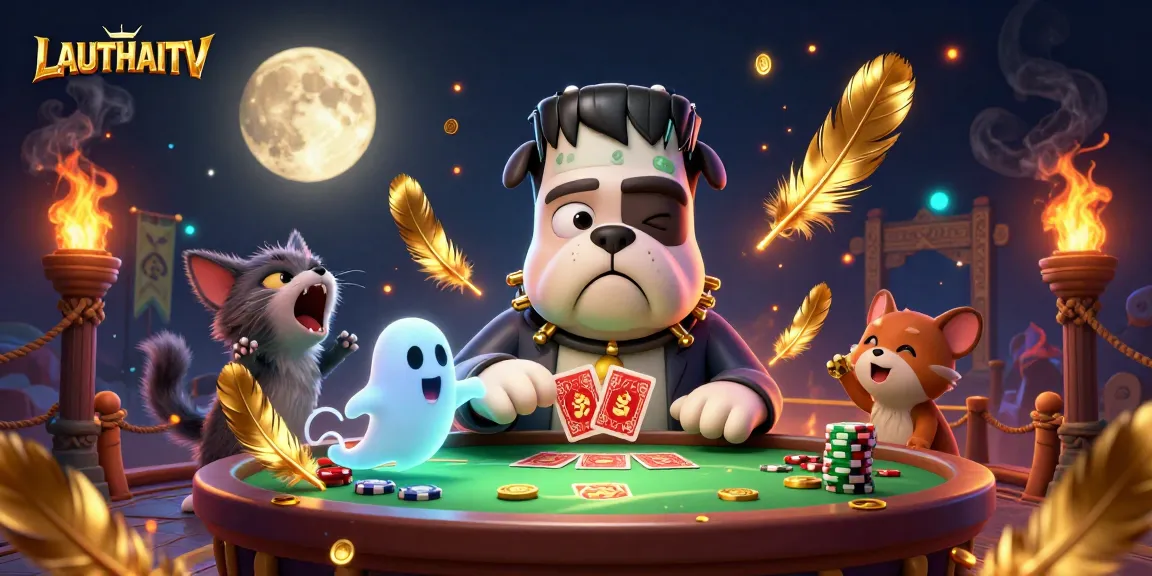 LAUTHAITV offers thrilling gambling action with a spooky twist in this dynamic illustration.