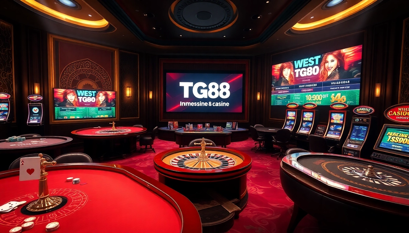Engaged players place bets at the TG88 online casino, surrounded by vibrant gaming elements.