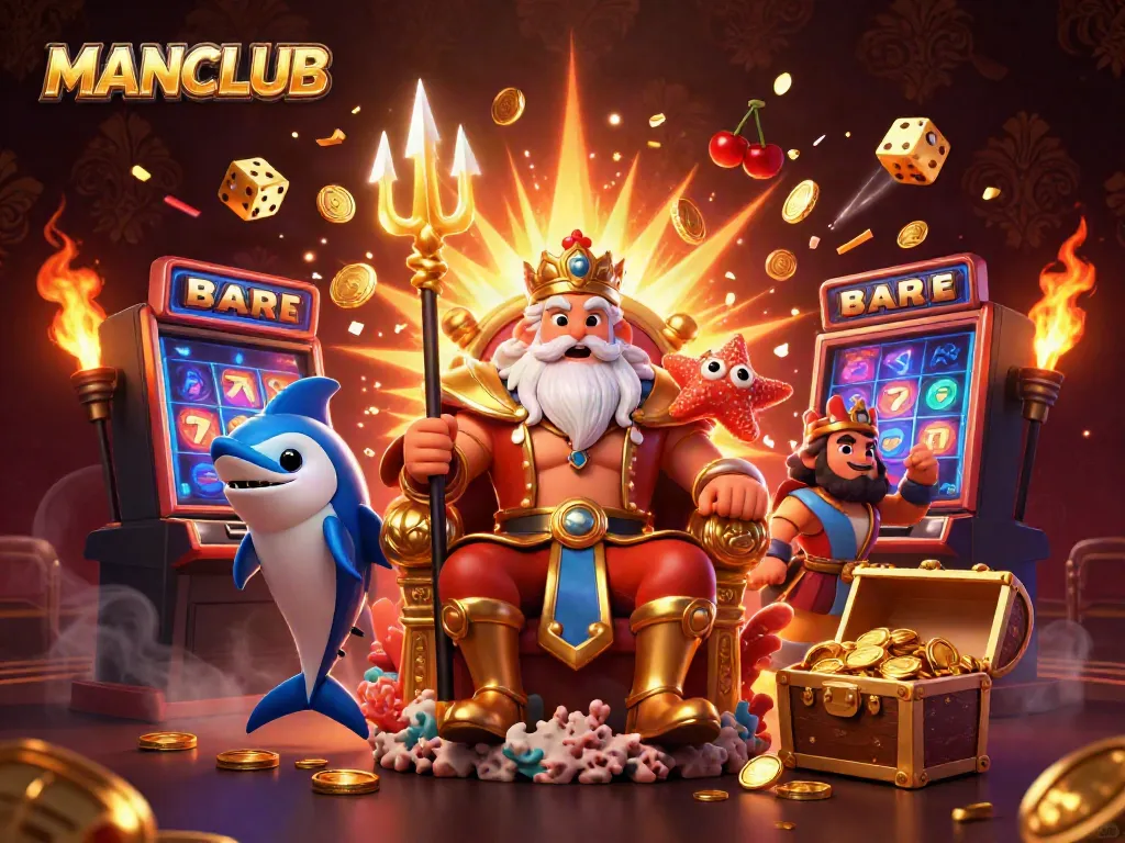 Engage with MANCLUB's spectacular casino scene featuring a vibrant jackpot celebration and rich game elements.
