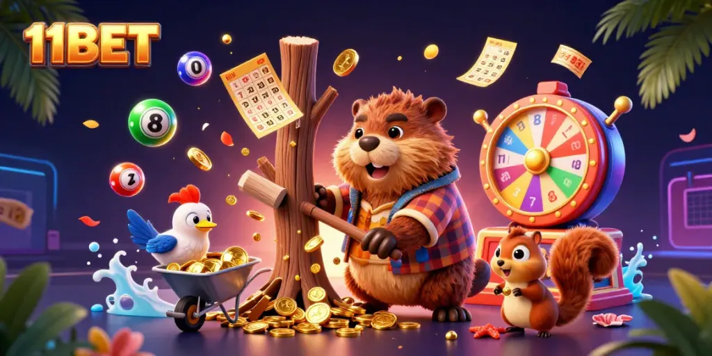 Experience winning with 11BET in a vibrant casino-themed adventure filled with gold coins.