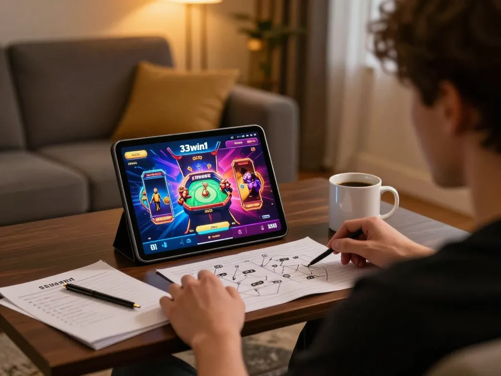 Engaging online gaming session with 33win1 app displayed on a tablet