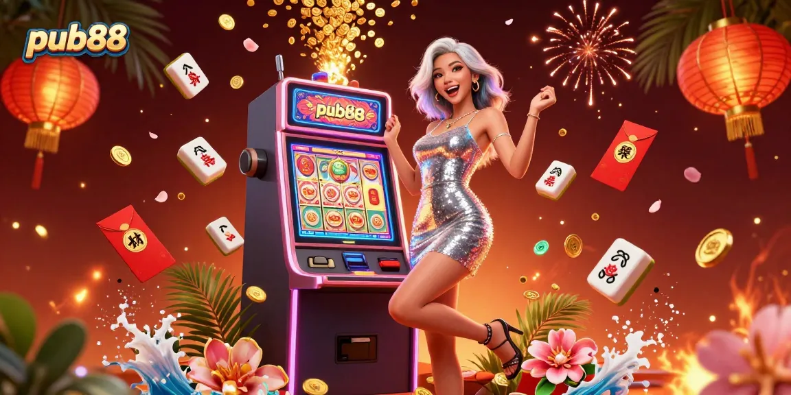 Engage with pub88's exciting jackpot experience featuring vibrant casino lights and dynamic game elements.