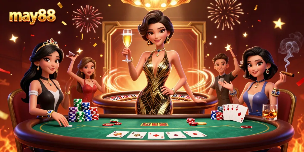 Experience thrilling gaming action with may88 in this vibrant casino scene.