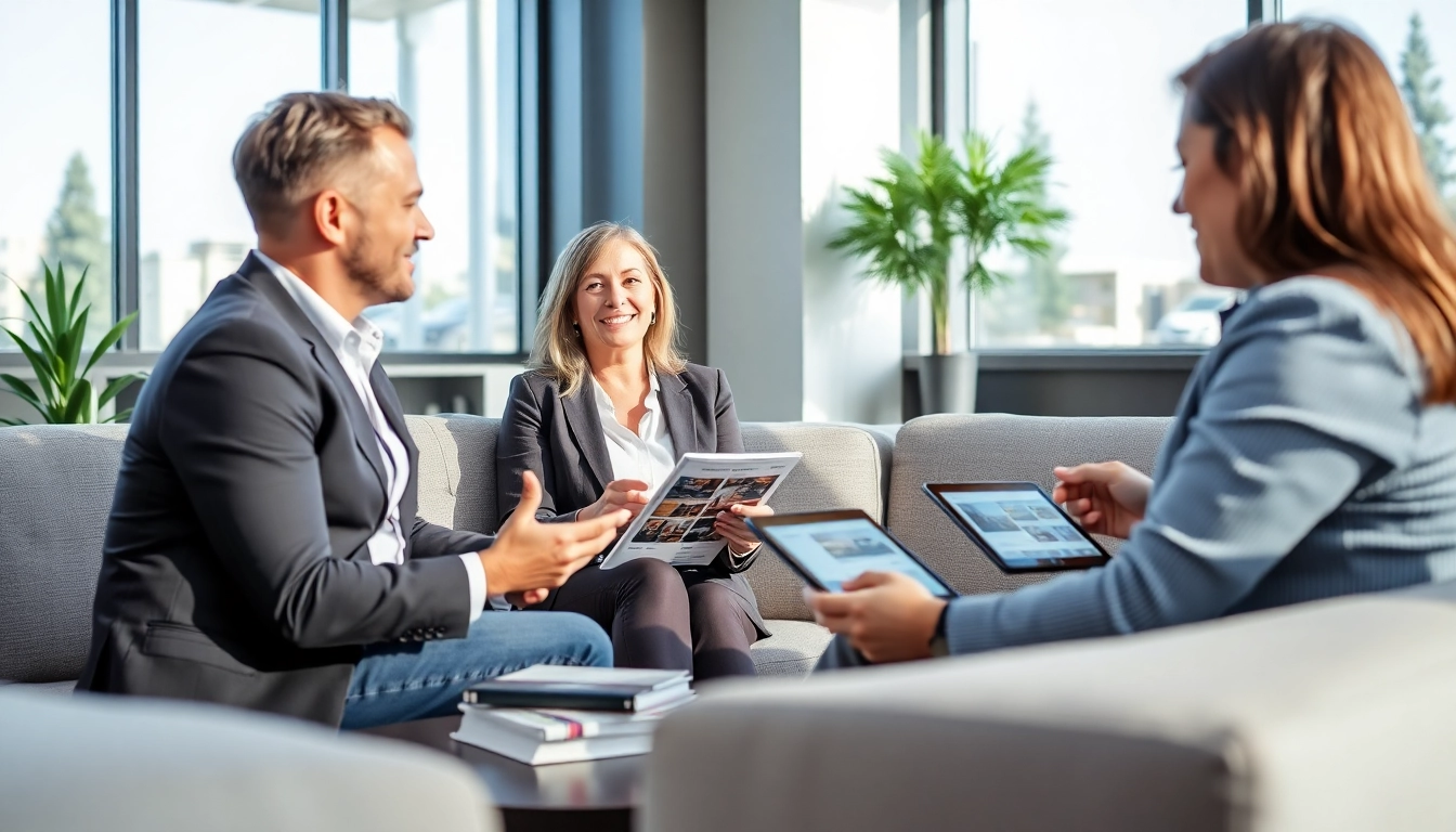 Kelowna realtor assisting clients in a bright, modern office environment.