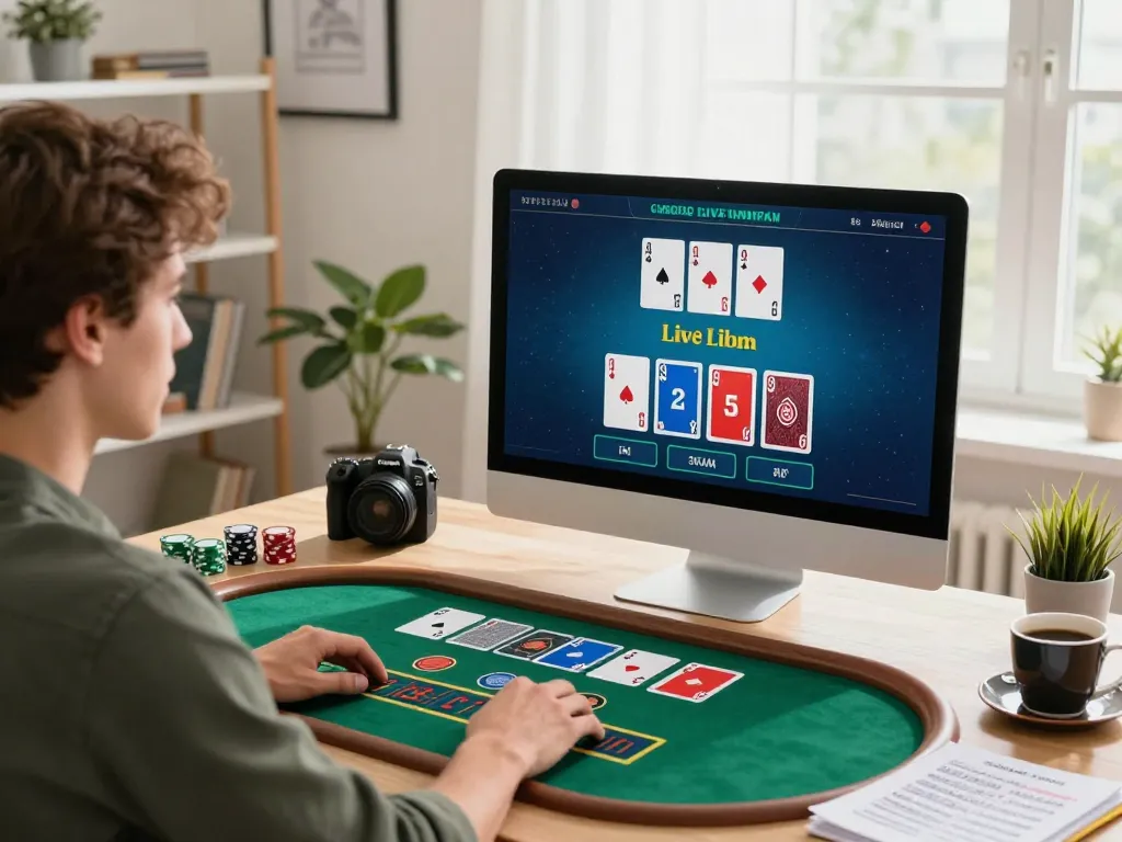 Engaging in a dynamic LINK VUA88 blackjack game, player strategizing online with modern decor.