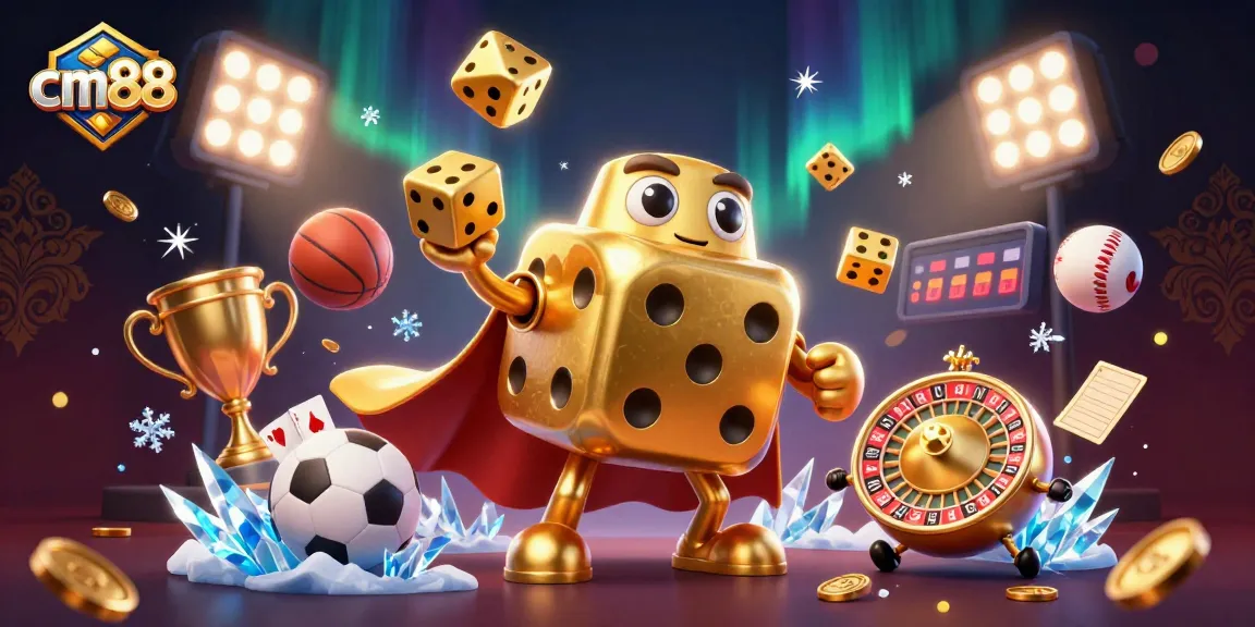 Unleash thrilling victories with cm88’s action-packed 3D casino experience featuring golden dice and sports elements.