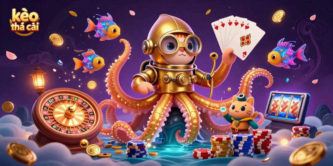 Experience thrilling gaming with kèo nhà cái featuring a kraken and treasure in a casino atmosphere.