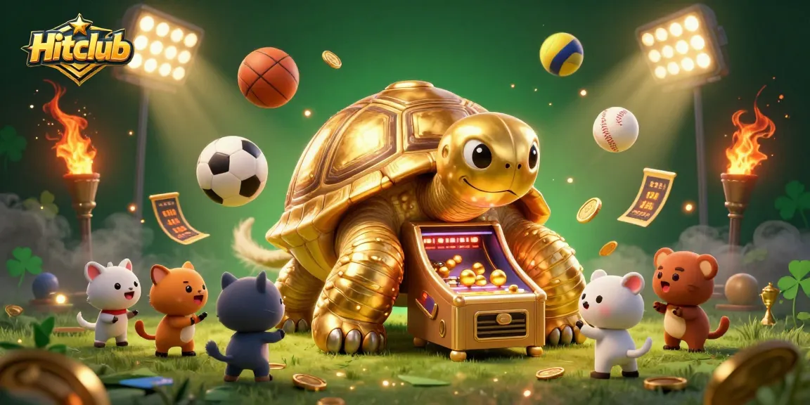 Play thrilling games at Hitclub with a colossal golden tortoise and dynamic casino elements.