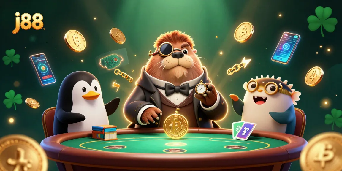 Join j88 for an exciting game of bluffing at an underwater poker table with unique characters.