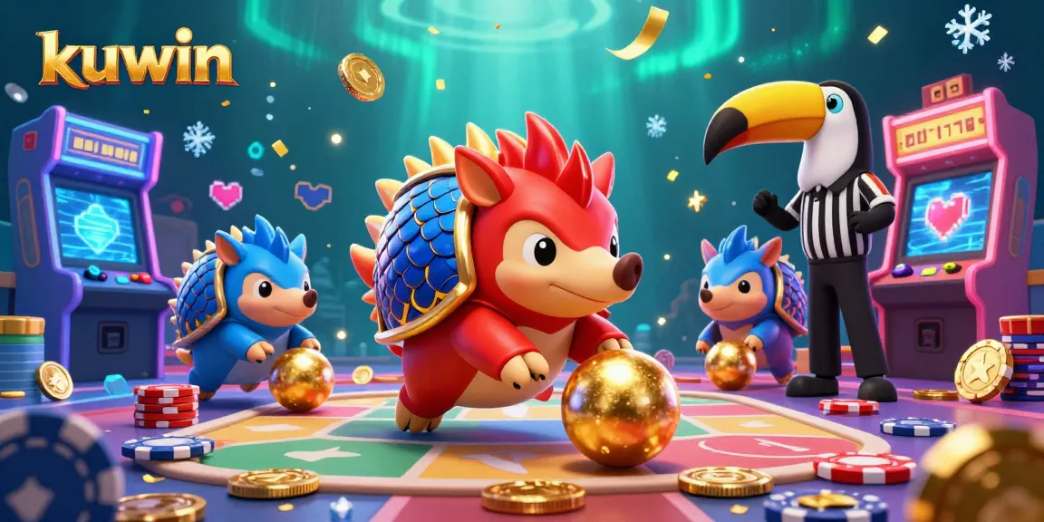 Kuwin presents a dynamic gaming scene with rival pangolins competing in a vibrant casino atmosphere, showcasing thrilling action.