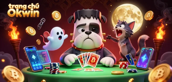 Experience the thrill at trang chủ Okwin with a vibrant 3D casino scene featuring playful characters.