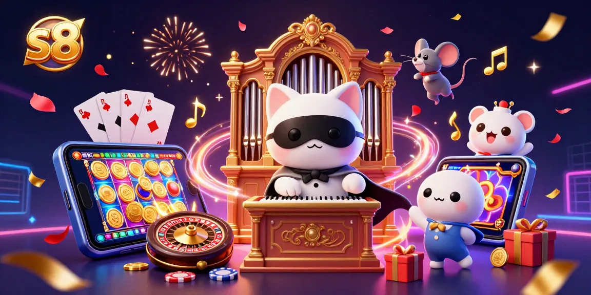 Experience the excitement of winning big with S8's vibrant casino scene, complete with animated characters and gaming elements.