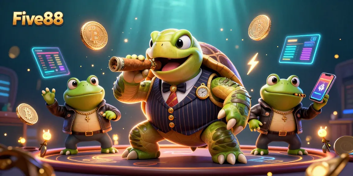 Engage in thrilling gameplay with Five88's vibrant casino scene featuring unique cartoon characters.